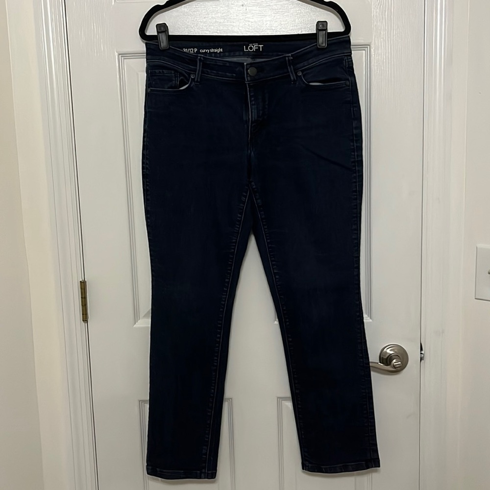 Loft petite curvy straight dark blue jean